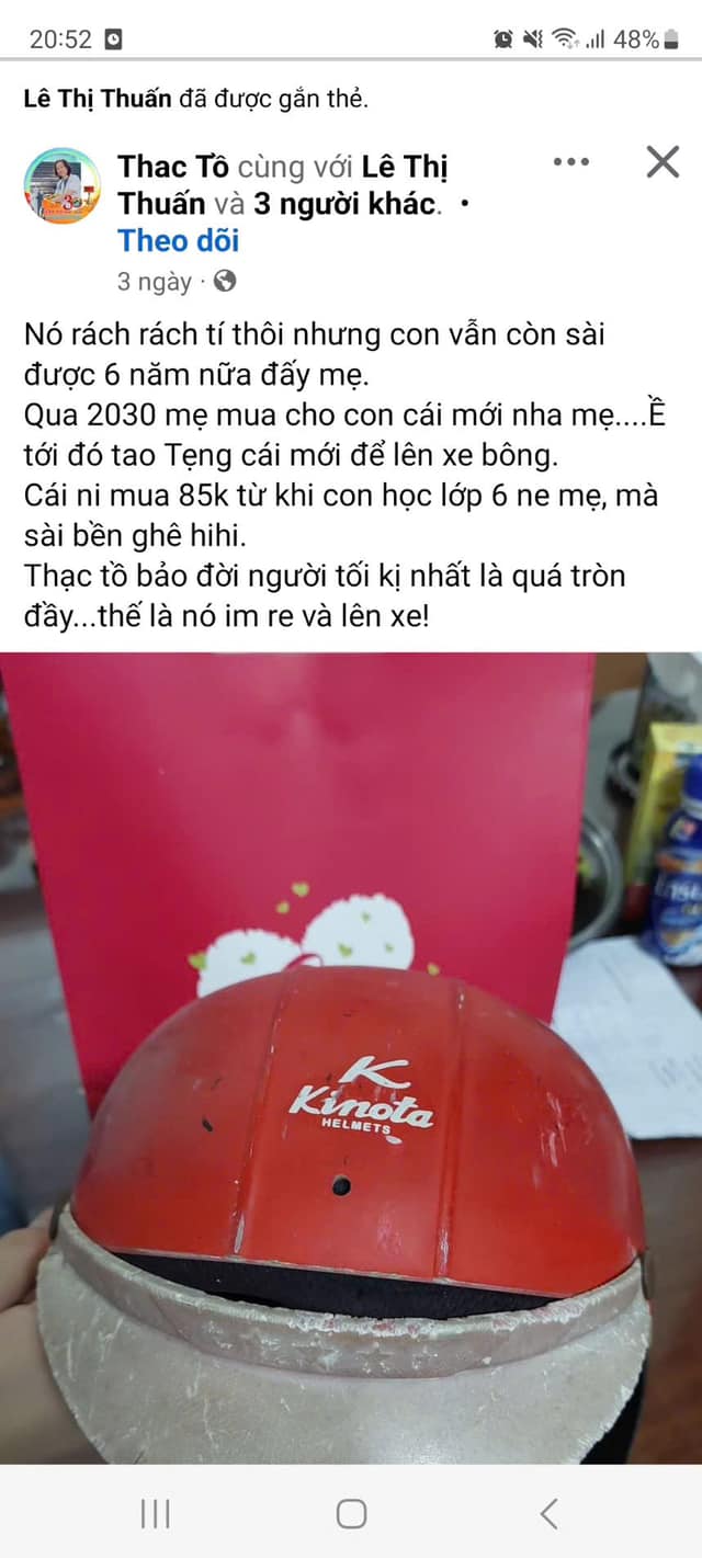 Khách hàng xác nhận độ bền mũ bảo hiểm kinota sản xuất sau nhiều năm sử dụng