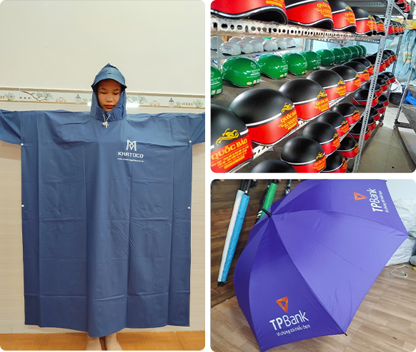 Bộ 3 Nón Bảo Hiểm, Áo Mưa, Ô Dù Quảng Cáo Quà Tặng Thiết Thực, Dễ Dùng, Dễ Quảng Bá