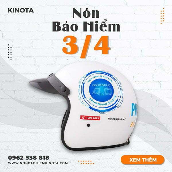 NÓN BẢO HIỂM 3/4 TRÙM ĐẦU IN LOGO -TĐ1